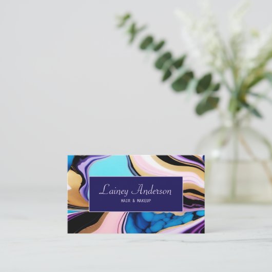 Trendy pastel purple pink blue Gold faux marble 名刺 (スタンド正面)