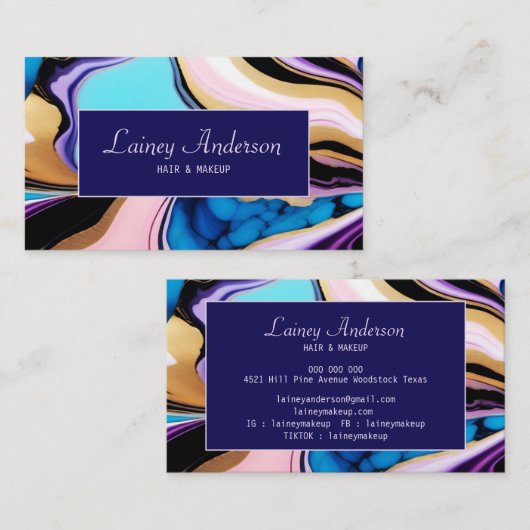 Trendy pastel purple pink blue Gold faux marble 名刺 (正面/裏面)