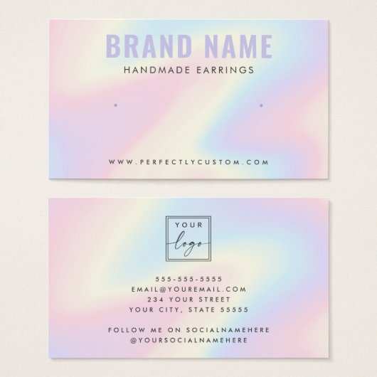 Trendy pastel rainbow logo stud earring display (正面&裏面)