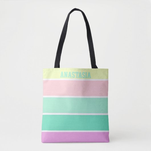 Trendy Pastel Stripes Personalized トートバッグ (正面)