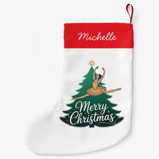 Trendy Personalized Ballerina Christmas Tree  スモールクリスマスストッキング (裏面)