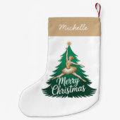 Trendy Personalized Ballerina Christmas Tree Gold スモールクリスマスストッキング (裏面)