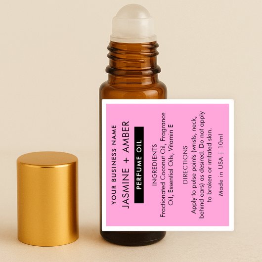 Trendy Pink 10ml Perfume Oil Roll On Bottle Labels シール