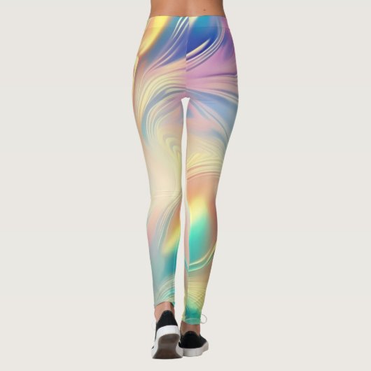 Trendy Pink Blue yellow abstract waves レギンス (裏面)