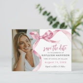 Trendy Pink Bow Photo Graduation セーブザデート (スタンド正面)