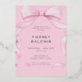 Trendy Pink Bow Sweet Sixteen Photo Birthday Party 箔招待状 (裏面)