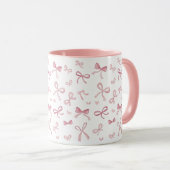 Trendy Pink Bows and Ribbons Pattern Two-Tone Mug マグカップ (正面右)