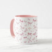 Trendy Pink Bows and Ribbons Pattern Two-Tone Mug マグカップ (正面左)