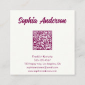 Trendy Pink Checkerboard with QR Code スクエア名刺 (裏面)