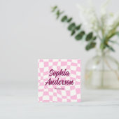 Trendy Pink Checkerboard with QR Code スクエア名刺 (スタンド正面)