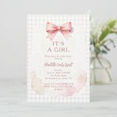 Trendy Pink Coquette Bow Girl Baby Shower LPM26 招待状 (スタンド正面)