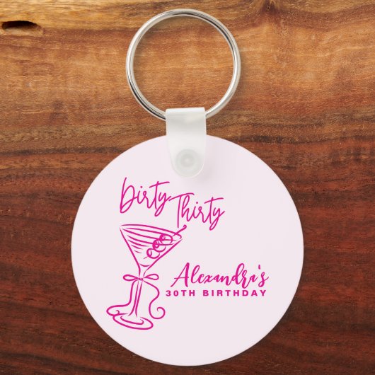 Trendy Pink Dirty Thirty 30th Birthday キーホルダー (正面)