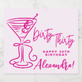 Trendy Pink Dirty Thirty 30th Birthday スパークリングワインラベル (シングルラベル)