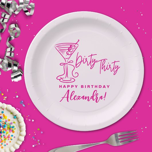 Trendy Pink Dirty Thirty 30th Birthday ペーパープレート