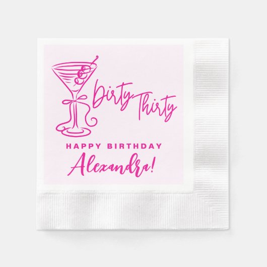 Trendy Pink Dirty Thirty 30th Birthday Napkins 縁ありカクテルナプキン (正面)