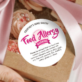 Trendy Pink Food Safety Allergens Alert Warning ラウンドシール