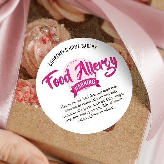 Trendy Pink Food Safety Allergens Alert Warning ラウンドシール