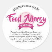 Trendy Pink Food Safety Allergens Alert Warning ラウンドシール (正面)
