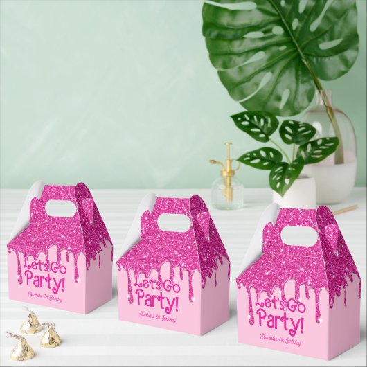 Trendy Pink Glitter Let's Go Party Birthday フェイバーボックス (複数)