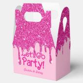 Trendy Pink Glitter Let's Go Party Birthday フェイバーボックス (オープン)