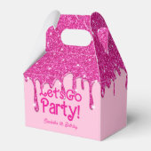 Trendy Pink Glitter Let's Go Party Birthday フェイバーボックス (正面サイド)
