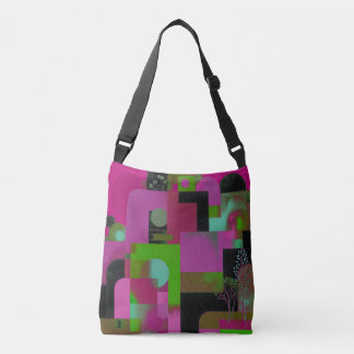 Trendy Pink Green Floral Tote Bag / Bold Aesthetic クロスボディバッグ
