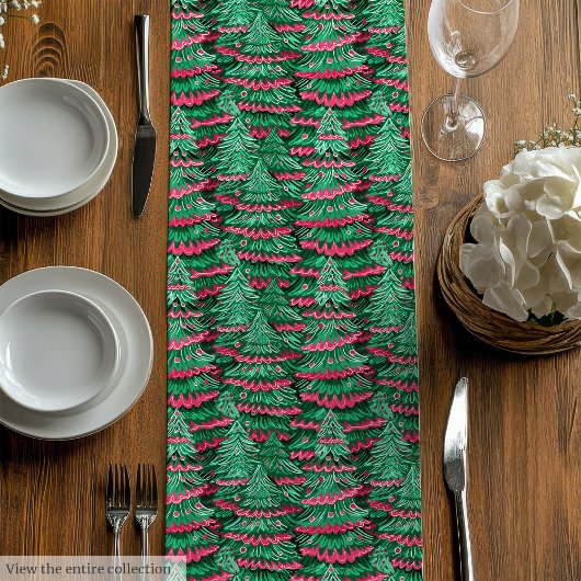 Trendy pink green preppy Christmas table runner ミディアムテーブルランナー