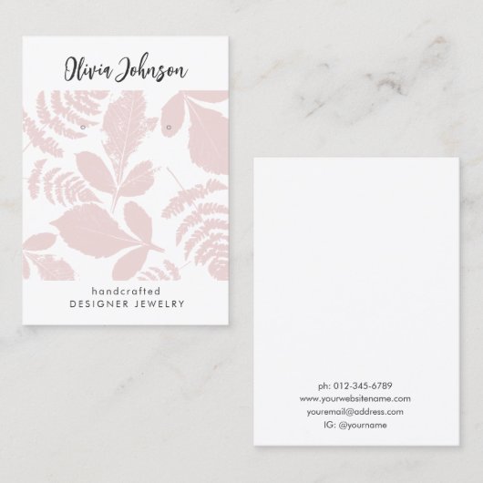 Trendy Pink Leaf Pattern Jewelry Earring Display  名刺 (正面/裏面)