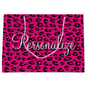 Trendy pink leopard print personalized gift bags ラージペーパーバッグ (正面)