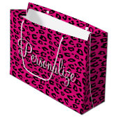 Trendy pink leopard print personalized gift bags ラージペーパーバッグ (正面アングル)