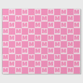 Trendy Pink Monogram Checkered Initial  ラッピングペーパー (フラット)
