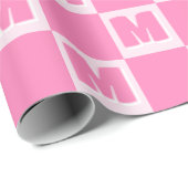 Trendy Pink Monogram Checkered Initial  ラッピングペーパー (ロールコーナー)