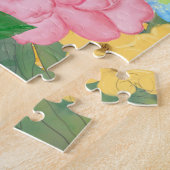 Trendy Pink Peonies Yellow Sunflowers Watercolor ジグソーパズル (側面)