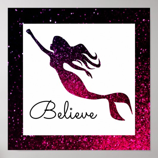 Trendy Pink & Purple Mermaid Silhouette | Believe ポスター (正面)