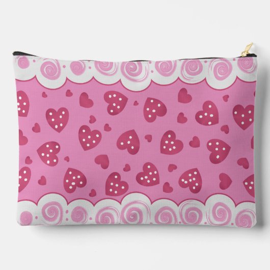Trendy Pink Red Hearts With Dots And Swirls アクセサリーポーチ (裏面)
