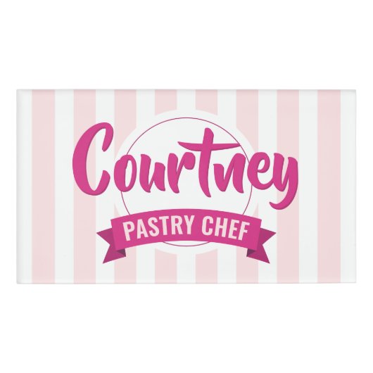 Trendy Pink Stripes Cake Baker Pastry Chef 名札 (正面)