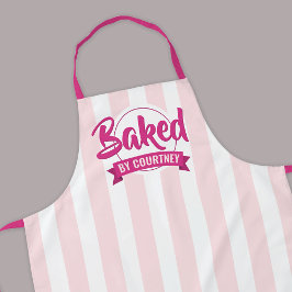 Trendy Pink Stripes Girly Bakery Chef Caterer エプロン