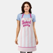 Trendy Pink Stripes Girly Bakery Chef Caterer エプロン (着用した状態)