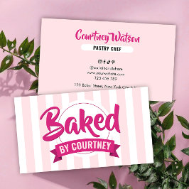 Trendy Pink Stripes Girly Bakery Chef Caterer 名刺