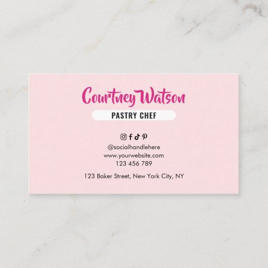 Trendy Pink Stripes Girly Bakery Chef Caterer 名刺 (裏面)