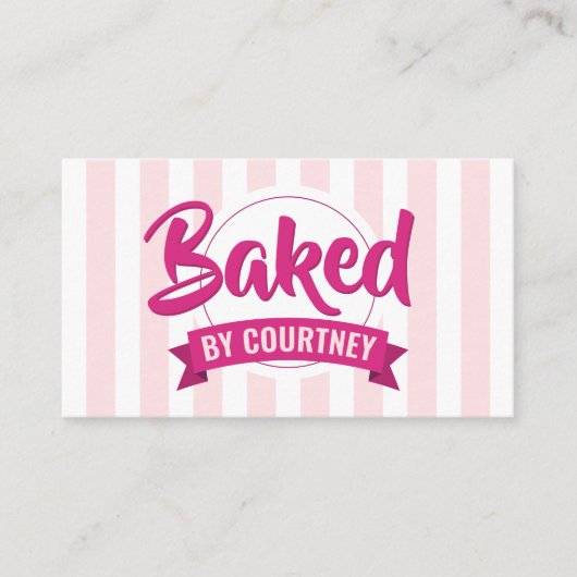 Trendy Pink Stripes Girly Bakery Chef Caterer 名刺 (正面)