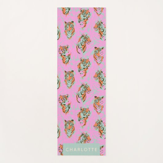 Trendy Pink Tiger Jungle Retro Personalized Name ヨガマット (正面)