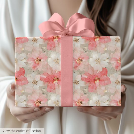 Trendy powder pink and gold 90th birthday wrap ラッピングペーパー