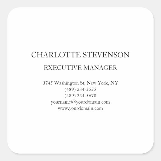 Trendy Professional White Plain Simple Minimalist スクエアシール (正面)