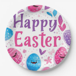 Trendy Purple and Pink Easter Eggs Pattern Paper ペーパープレート