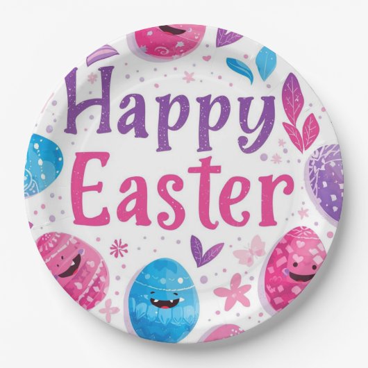 Trendy Purple and Pink Easter Eggs Pattern Paper ペーパープレート (正面)
