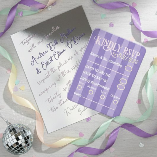 Trendy Purple Disco Wedding RSVP Enclosure Card エンクロージャーカード