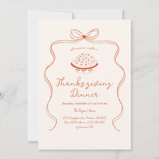 Trendy Quirky Hand Drawn Wavy Pie Thanksgiving 招待状 (正面)