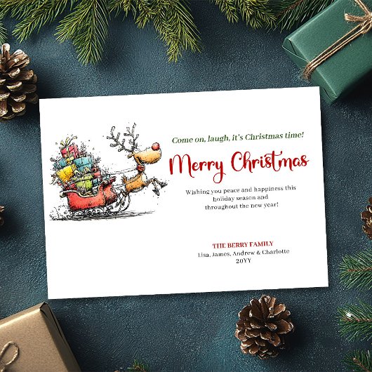 Trendy quirky reindeer Christmas greeting card シーズンカード