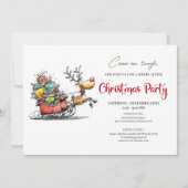 Trendy quirky reindeer Christmas party invite 招待状 (正面)